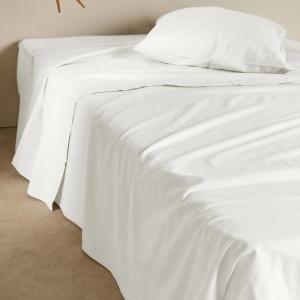 Drap plat en coton et en lin blanc 270 x 300 cm