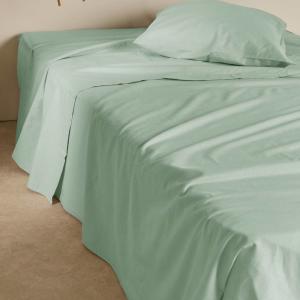 Drap plat en coton et en lin bleu écume 240 x 300 cm