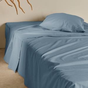 Drap plat en coton et en lin bleu gris 270 x 300 cm
