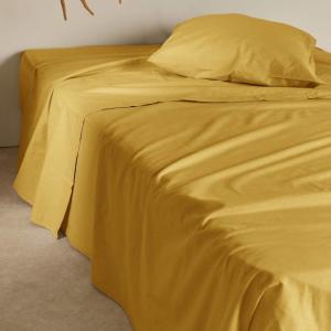 Drap plat en coton et en lin curry 240 x 300 cm