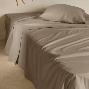 Drap plat en coton et en lin taupe 240 x 300 cm