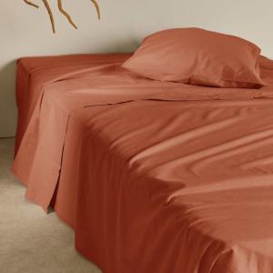 Drap plat en coton et en lin terracotta 270 x 300 cm