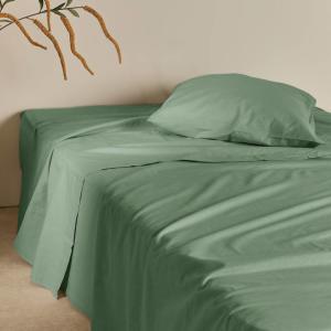 Drap plat en coton et en lin vert amande 270 x 300 cm