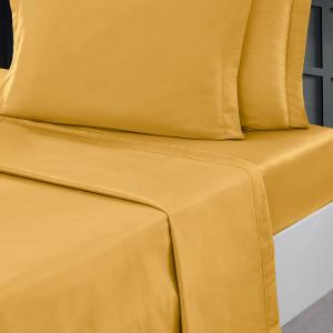 Drap plat en percale de coton  caramel 180x290 cm