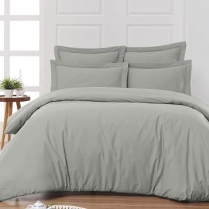 Drap plat en percale de coton  gris perle 180x290 cm