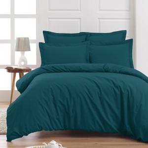 Drap plat en percale de coton  petrol 240x300 cm