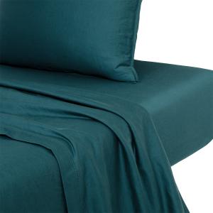 Drap plat en satin de coton lavé vert 240 x 300 cm