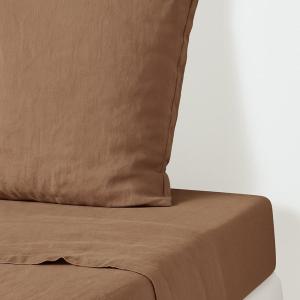 Drap plat lin lavé noisette 270x300