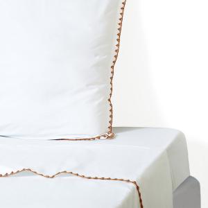 Drap plat percale blanc / caramel 240x300