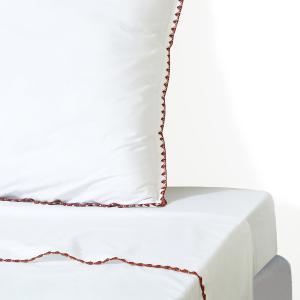 Drap plat percale blanc / rouge 240x300