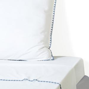 Drap plat percale de coton blanc & denim 240x300
