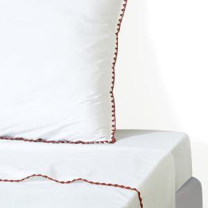 Drap plat percale de coton blanc & rouge 240x300