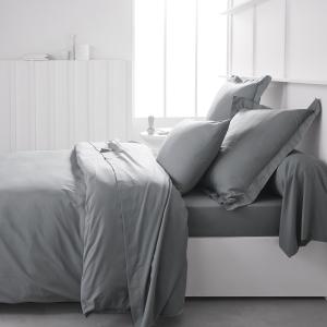 Drap plat pour lit 2 personnes uni en coton gris 240 x 300