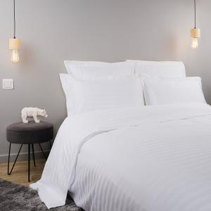 Drap plat rayurs luxe en Satin de coton Blanc 270x300 cm