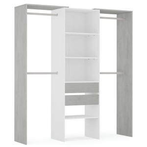 Dressing armoire 2 tiroirs, blanc et gris, 179 cm longueur
