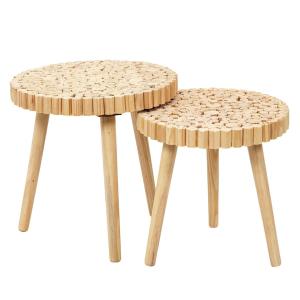 Duo  de tables gigognes plateau rondins de bois