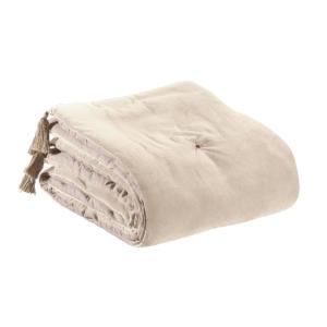 Edredon pompons  en coton grege 80 x 180 cm