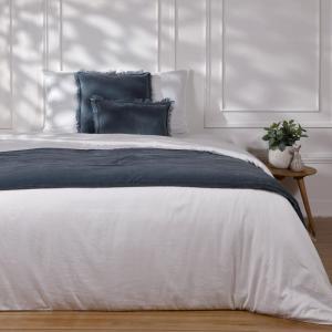 Edredon velours de coton bleu orage 90x200