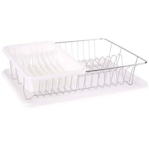Égouttoir à vaisselle plastique blanc et métal chromé avec…