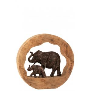 Éléphants en bronze dans bois de manguier naturel 35x8x35 c…