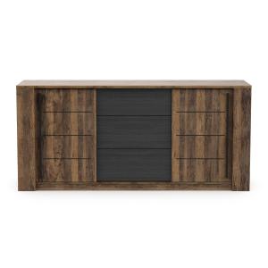 Enfilade 3 tiroirs et 2 portes coulisantes L206 cm - Effet…