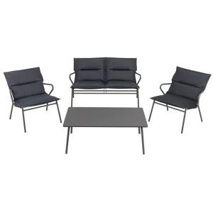 Ensemble 1 table basse, 1 banquette et 2 fauteuils en acier…