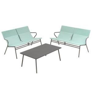 Ensemble 1 table basse rectangle et 2 banquettes en acier b…