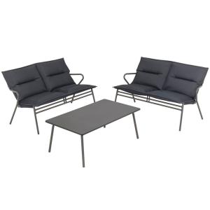 Ensemble 1 table basse rectangle et 2 banquettes en acier g…