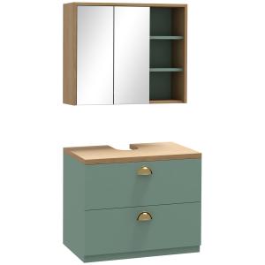 Ensemble 2 meubles de salle de bain aspect bois clair vert