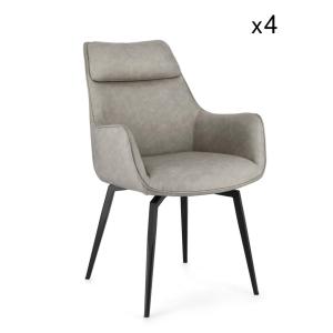 Ensemble 4 petits fauteuils simili cuir gris tourterelle,pi…