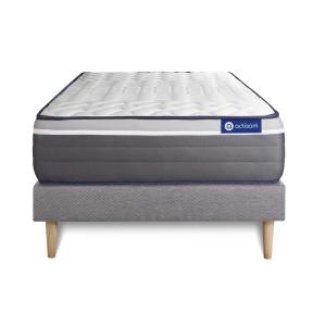 Ensemble 90x200 Matelas Mémoire de forme Sommier kit Gris