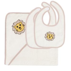 Ensemble bébé cape de bain   2 bavoirs theo l ecru