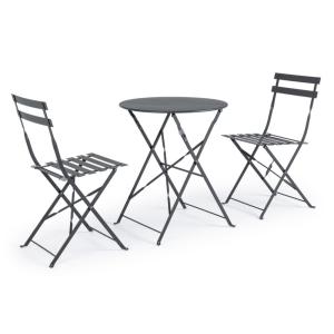 Ensemble bistrot avec table et 2 chaises en acier anthracite