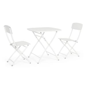 Ensemble bistrot avec table et 2 chaises en acier blanc