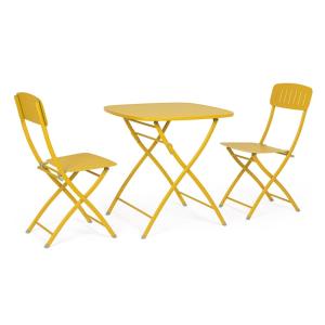Ensemble bistrot avec table et 2 chaises en acier jaune ocre