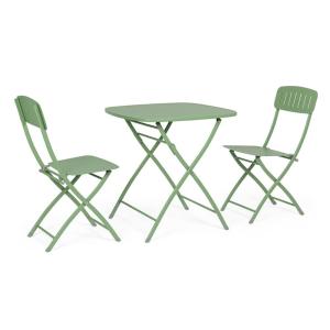 Ensemble bistrot avec table et 2 chaises en acier vert sauge