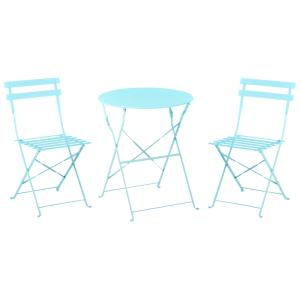 Ensemble bistrot d'extérieur pliant métal turquoise