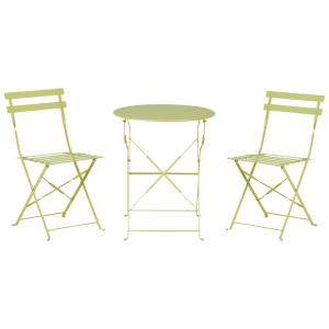 Ensemble bistrot d'extérieur pliant métal vert citron