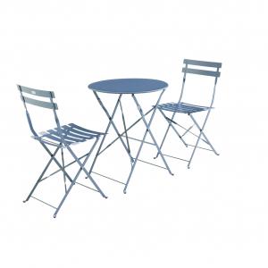 Ensemble bistrot rond pliable bleu grisé D60cm