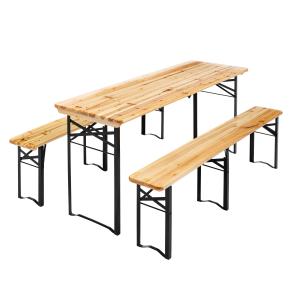 Ensemble brasserie table et 2 bancs pliants en bois 180 cm