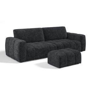 Ensemble canapé 4 places et pouf velours chenillé anthracit…