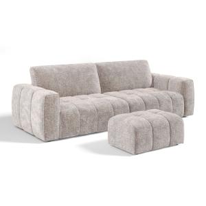 Ensemble canapé 4 places et pouf velours chenillé beige