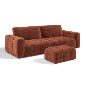 Ensemble canapé 4 places et pouf velours chenillé terracott…