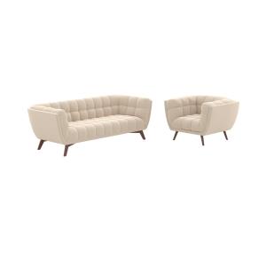 Ensemble canapé et fauteuil en velours beige 4 places