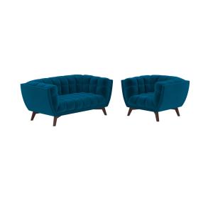 Ensemble canapé et fauteuil en velours bleu 3 places