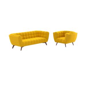 Ensemble canapé et fauteuil en velours jaune 4 places