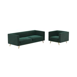 Ensemble canapé et fauteuil en velours vert 4 places