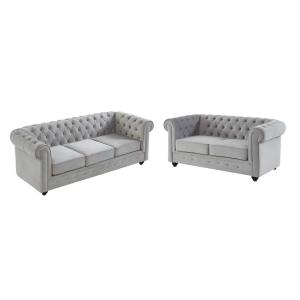 Ensemble canapé fixe velours 5 places gris clair