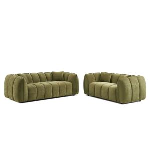 Ensemble canapés droits fixes 3 2 tissu chenille vert