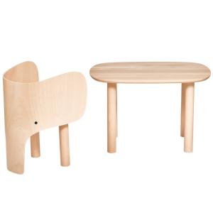 Ensemble chaise et table éléphant en bois de hêtre